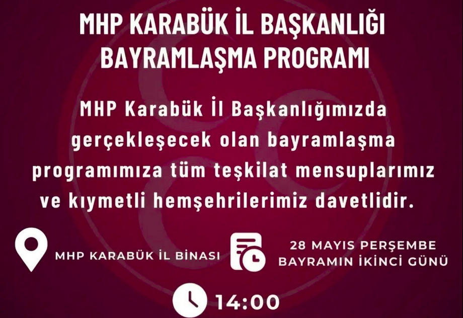 Milliyetçi Hareket Partisi Karabük’te Bayramlaşma Programı Düzenleyecek