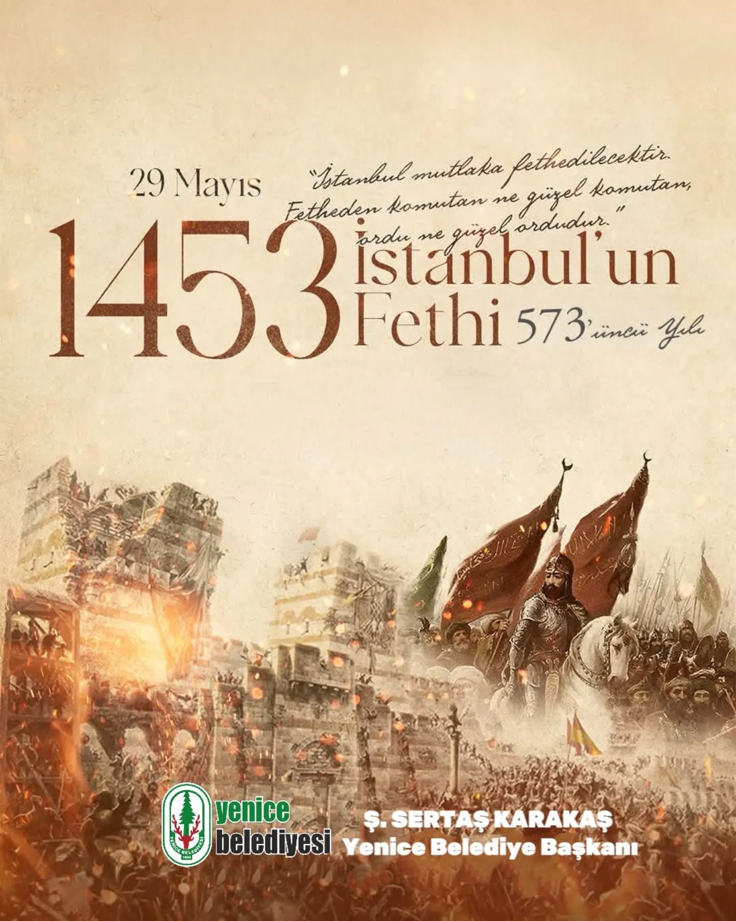 Yenice Belediyesi’nden İstanbul’un Fethi Mesajı